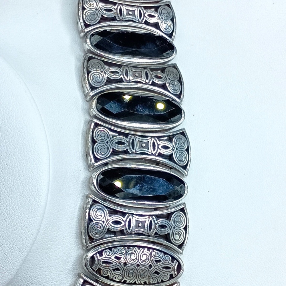 Brighton Wide Black Faceted Filigree Pattern Bracelet